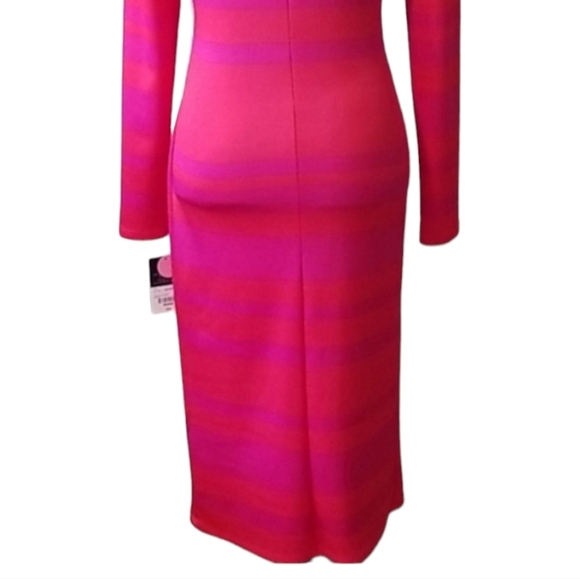 Project Runway | Pink & orange striped long sleeve bodycon midi dress me… - Picture 9 of 10